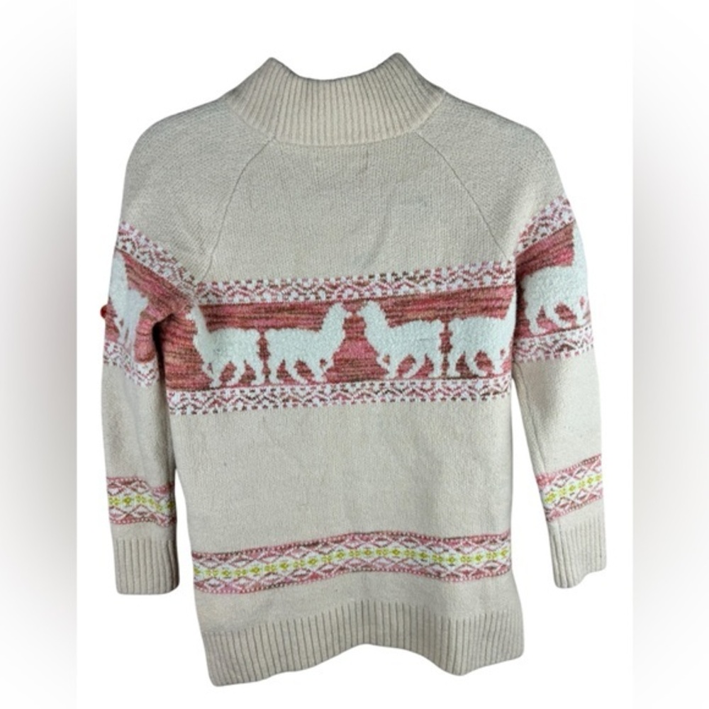 ANTHROPOLOGIE A3 women Aimee pommed pink llama fair isle pom pom sweater medium